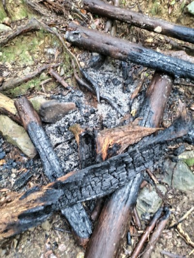 燃燒木材後燒黑木炭痕跡 新竹林區管理處提供